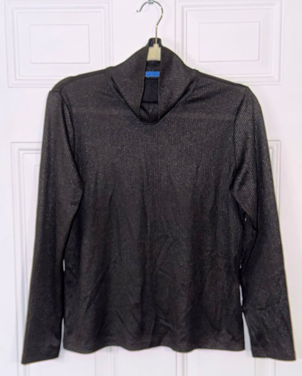J McLaughlin L Women’s Black sparkle Ribbed Knit turtle Neck Long Sleeve top